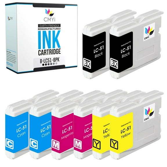 CMYi LC51 Combo Pack of 8 Ink Cartridges compatible for Brother LC51 - MFC 230C, 3360C, 440CN, 465CN, 5460CN, 5860CN, DCP 130c, 330c, 350c, 353C, 540CN, 560CN (2 Black, 2 Cyan, 2 Magenta, 2 Yellow)