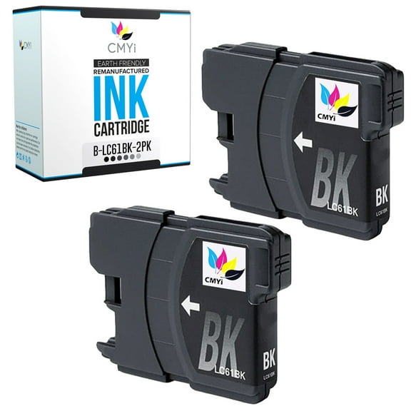 CMYi LC61 Black 2-Pack Ink Cartridges compatible for Brother LC61 - DCP 145C, 165C, 195C, 197C, 365CN, 375CW, 385C, 385CW, 395CN, 585CW, J125, J140W, J715W, MFC 255CW, 290C, 295CN, 490CW (2 Black)