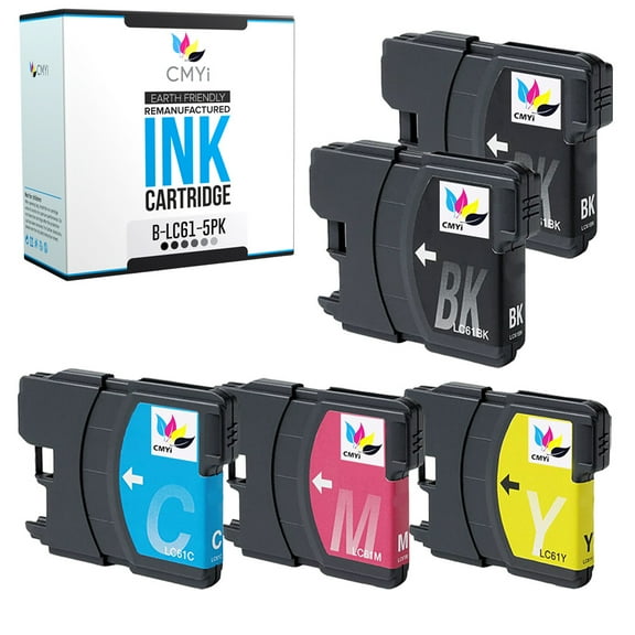 CMYi LC61 Combo Pack of 5 Ink Cartridges compatible for Brother LC61 - DCP 195C, 197C, 365CN, 395CN, J140W,  J715W, MFC J220, J265W, J270W, J410W, J415W, J630W (2 Black, 1 Cyan, 1 Magenta, 1 Yellow)