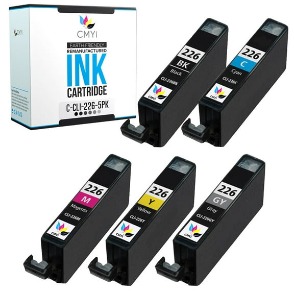 CMYi CLI-226 Combo Pack of 5 Ink Cartridges compatible for Canon CLI-226 - PIXMA MG6120, MG6220, MG8120, MG8120B, MG8220 (1 Black, 1 Cyan, 1 Magenta, 1 Yellow, 1 Gray)