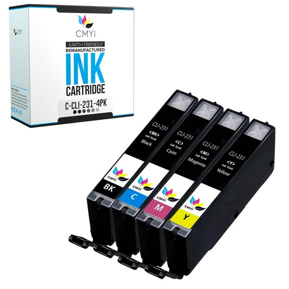 CMYi CLI-231 Combo Pack of 4 Ink Cartridges compatible for Canon CLI-231 - PIXMA TS8820 (1 Black, 1 Cyan, 1 Magenta, 1 Yellow)