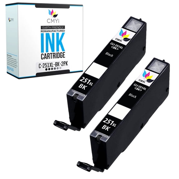 CMYi CLI-251XL Black 2-Pack Ink Cartridges compatible for Canon CLI-251XL - PIXMA MG5422, MG5500, MG5520, MG5522, MG5620, MG5622, MG6320, MG6420, MG6620, MG7120, MG7520, MX722, MX920, MX922 (2 Black)