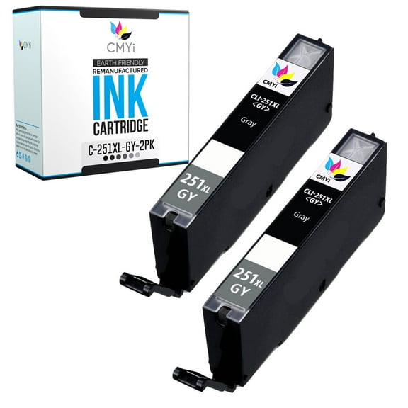 CMYi CLI-251XL Gray 2-Pack Ink Cartridges compatible for Canon CLI-251XL - PIXMA iP8720, MG5422, MG6320, MG6620, MG7120, MG7520 (2 Gray)