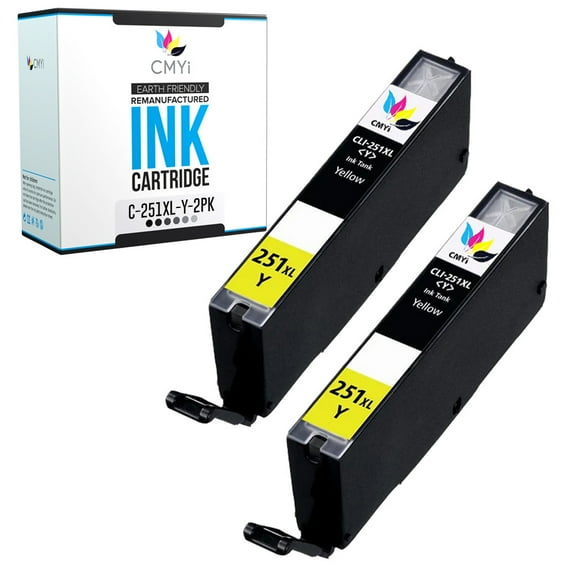 CMYi CLI-251XL Yellow 2-Pack Ink Cartridges compatible for Canon CLI-251XL - PIXMA IP7220, iP8720, iX6820, MG5420, MG5422, MG5500, MG5520, MG5522, MG5620, MG5622, MG6320, MG6420, MG6620 (2 Yellow)
