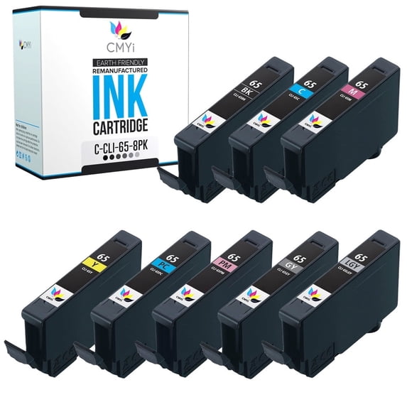 CMYi 65 Color Ink Cartridges for Printers Compatible with Canon CLI-65 Pixma Pro-200, Multicolor, 8 Pack