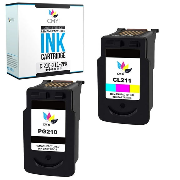 CMYi PG-210 CL-211 Combo Pack of 2 Ink Cartridge Compatible for Canon PIXMA, 1 Black, 1 Tri-Color