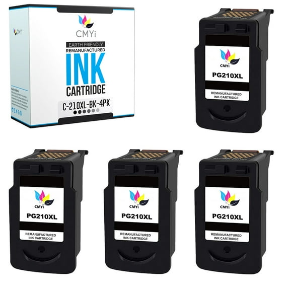 CMYi PG-210XL Black 4-Pack Ink Cartridges compatible for Canon PG-210XL - PIXMA iP2700, iP2702, MP230, MP240, MP250, MP499, MX320, MX330, MX340, MX350, MX360, MX410, MX420, MP235, MP282 (4 Black)