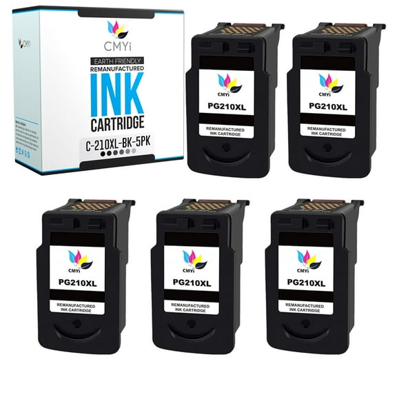 CMYi PG-210XL Black 5-Pack Ink Cartridges compatible for Canon PG-210XL - PIXMA iP2700, iP2702, MP230, MP240, MP250, MP270, MP280, MP480, MP490, MP495, MP499, MX320, MX330, MX340, MX350 (5 Black)