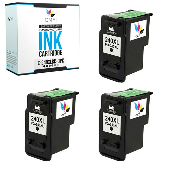CMYi 240XL 3-Pack Black Ink Cartridges compatible for Canon PG-240XL - PIXMA MX479, MX512, MX514, MX522, MX532, TS5120, MG2120, MG2140, MG2220, MG2220 w/ PP-201, MG3120, MG3122, MG3140 (3 Black)