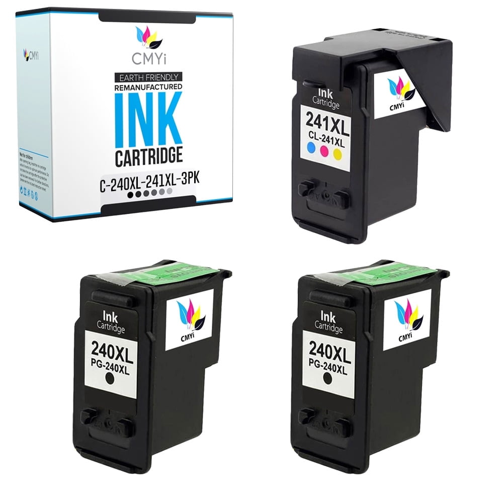 CMYi 240XL 241XL Combo Pack of 3 Ink Cartridges compatible for Canon PG-240XL CL-241XL - PIXMA MG3120, MG3122, MG3140, MG3200, MG3220, MG3222, MG3500, MG3520, MG3522, MG3620 (2 Black, 1 Tri-color)
