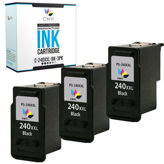 CMYi PG-240XXL Black 3-Pack Ink Cartridges compatible for Canon PG-240XXL - PIXMA MG2120, MG2220, MG3120, MG3122, MG3520, MG4120, MX374, MX392, MX432, MX434, MX439, MX452, MX459, MX470 (3 Black)