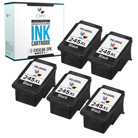 CMYi Black Ink Cartridges compatible with Canon PG-245XL Inkjet Printers, 5-Pack