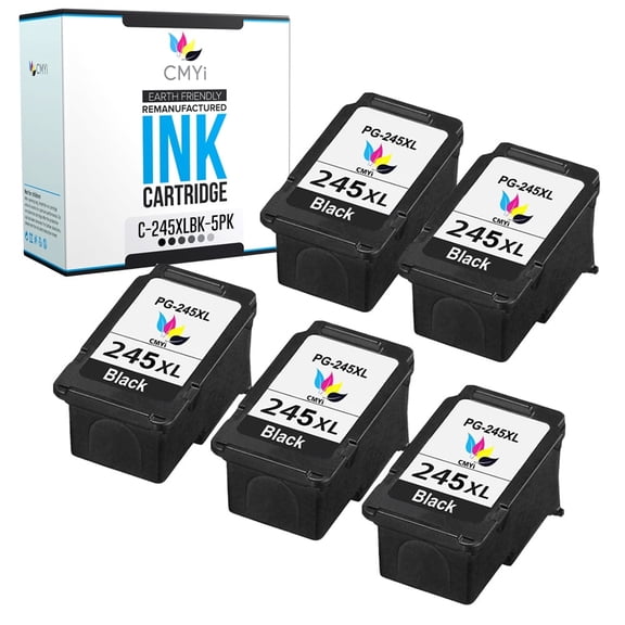 CMYi PG-245XL Black Ink Cartridges Compatible with Canon PG-245XL Inkjet Printers, 5-Pack