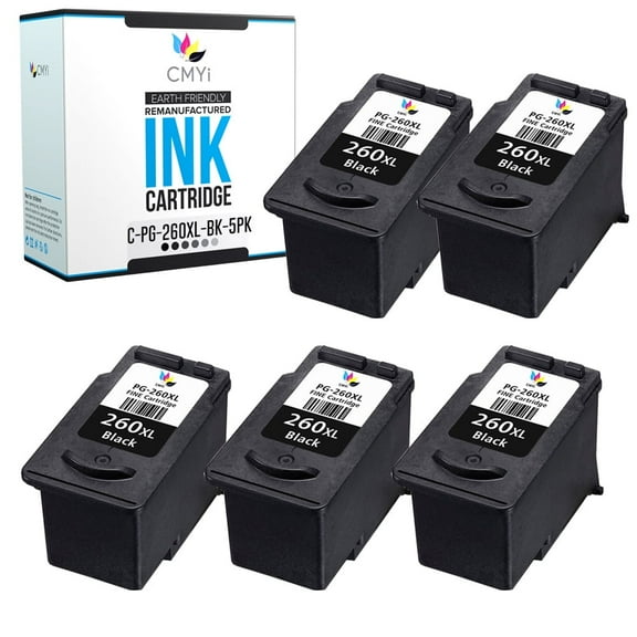 CMYi Black Inkjet Printer Ink Cartridges Replacement Compatible with Canon PG-260XL, 5 Pack