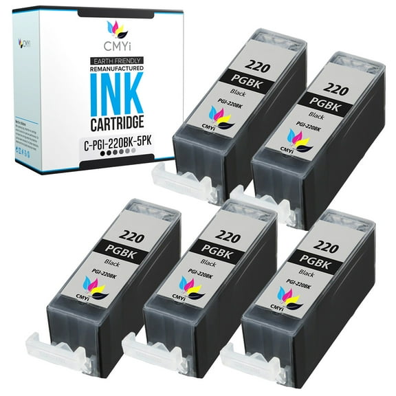 CMYi PGI-220 Pigment Black 5-Pack Ink Cartridges compatible for Canon PGI-220 - PIXMA MP560, MP620, MP620B, MP640, MP640R, MP980, MP990, MX860, MX870, PMFP1, PMFP3, SFP1, SFP2 (5 Pigment Black)