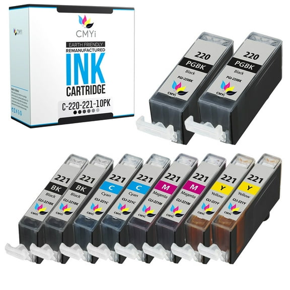 CMYi PGI-220 CLI-221 Combo Pack of 10 Ink Cartridges compatible for Canon PGI-220 and CLI-221 - PIXMA MX860, MX870, PMFP1, PMFP3, SFP1, SFP2 (2 Pigment Black, 2 Black, 2 Cyan, 2 Magenta, 2 Yellow)