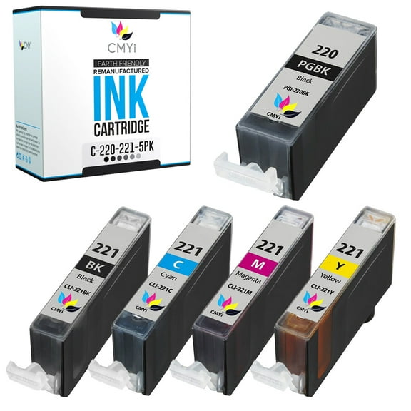CMYi PGI-220 CLI-221 Combo Pack of 5 Ink Cartridges compatible for Canon PGI-220 and CLI-221 - PIXMA MX860, MX870, PMFP1, PMFP3, SFP1, SFP2 (1 Pigment Black, 1 Black, 1 Cyan, 1 Magenta, 1 Yellow)