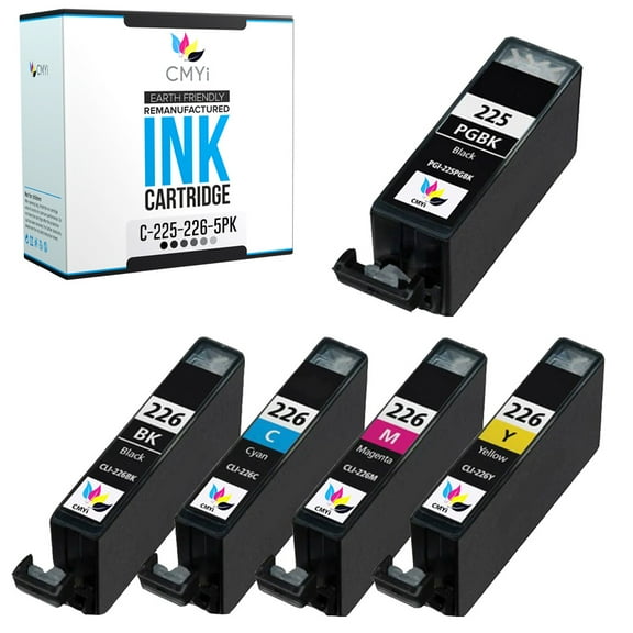 CMYi PGI-225 CLI-226 Combo Pack of 5 Ink Cartridges compatible for Canon PGI-225 and CLI-226 - PIXMA iP4820, iP4920, iX6520, MG5120, MG5220 (1 Pigment Black, 1 Black, 1 Cyan, 1 Magenta, 1 Yellow)