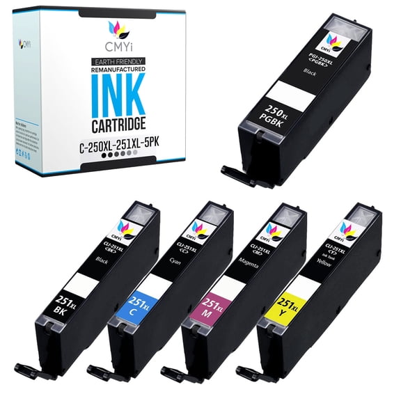 CMYi PGI-250XL CLI-251XL Combo Pack of 5 Ink Cartridges compatible for Canon PGI-250XL and CLI-251XL - PIXMA IP7220, iP8720, iX6820, MG5420 (1 Pigment Black, 1 Black, 1 Cyan, 1 Magenta, 1 Yellow)