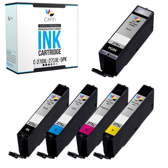 CMYi PGI-270XL CLI-271XL Combo Pack of 5 Ink Cartridges compatible for Canon PGI-270XL and CLI-271XL - PIXMA MG5720, MG5721, MG5722, MG6820 (1 Pigment Black, 1 Black, 1 Cyan, 1 Magenta, 1 Yellow)