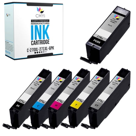 CMYi PGI-270XL CLI-271XL Combo Pack of 6 Ink Cartridges compatible for Canon PGI-270XL and CLI-271XL - PIXMA MG7700, MG7720, TS8020 (1 Pigment Black, 1 Black, 1 Cyan, 1 Magenta, 1 Yellow, 1 Gray)