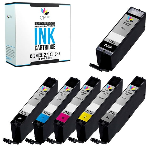 CMYi PGI-270XL CLI-271XL Combo Pack of 6 Ink Cartridges compatible for Canon PGI-270XL and CLI-271XL - PIXMA MG7700, MG7720, TS8020 (1 Pigment Black, 1 Black, 1 Cyan, 1 Magenta, 1 Yellow, 1 Gray)