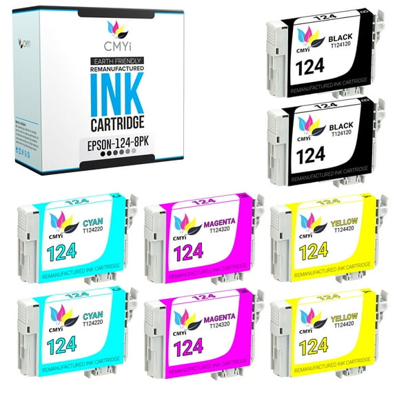 CMYi 124 Combo Pack of 8 Ink Cartridges compatible for Epson 124 - Stylus NX125, NX127, NX130, NX230, NX330, NX420, NX430, WorkForce 320, 323, 325, 435 (2 Black, 2 Cyan, 2 Magenta, 2 Yellow)