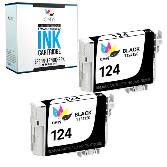 CMYi 124 Black 2-Pack Ink Cartridges compatible for Epson 124 - Stylus NX125, NX127, NX130, NX230, NX330, NX420, NX430, WorkForce 320, 323, 325, 435 (2 Black)