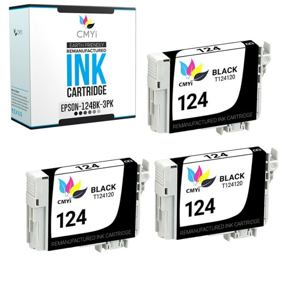 CMYi 124 Black 3-Pack Ink Cartridges compatible for Epson 124 - Stylus NX125, NX127, NX130, NX230, NX330, NX420, NX430, WorkForce 320, 323, 325, 435 (3 Black)