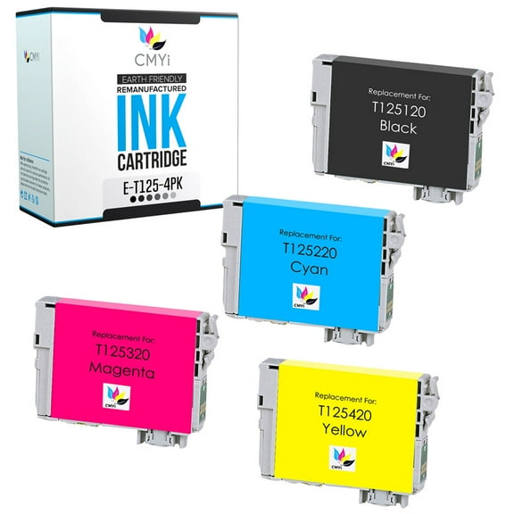 CMYi 125 Combo Pack of 4 Ink Cartridges compatible for Epson 125 - Stylus NX125, NX127, NX130, NX230, NX420, NX530, NX625, WorkForce 320, 323, 325, 520 (1 Black, 1 Cyan, 1 Magenta, 1 Yellow)