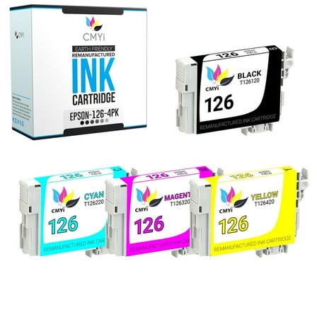 CMYi 126 Combo Pack of 4 Ink Cartridges compatible for Epson 126 - WorkForce 435, 520, 545, 630, 633, 635, 645, 840, WF-3520, WF-3530, WF-3540, WF-7010, WF-7510 (1 Black, 1 Cyan, 1 Magenta, 1 Yellow)