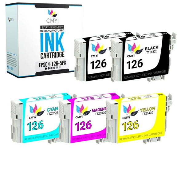 CMYi 126 Combo Pack of 5 Ink Cartridges compatible for Epson 126 - WorkForce 435, 520, 545, 630, 633, 635, 645, 840, WF-3520, WF-3530, WF-3540, WF-7010, WF-7510 (2 Black, 1 Cyan, 1 Magenta, 1 Yellow)