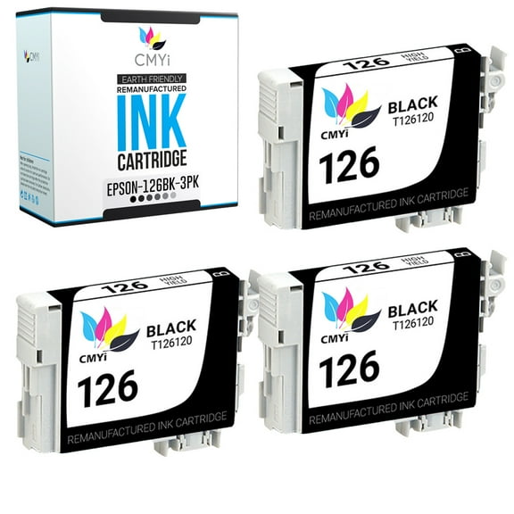CMYi 126 Black 3-Pack Ink Cartridges compatible for Epson 126 - WorkForce 435, 520, 545, 60, 630, 633, 635, 645, 840, 845, WF-3520, WF-3530, WF-3540, WF-7010, WF-7510, WF-7520, Stylus NX330 (3 Black)