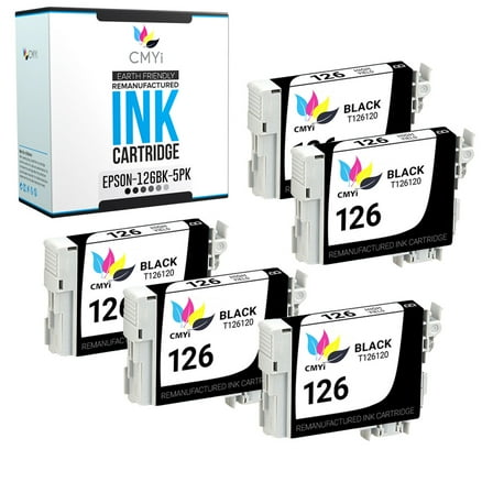 CMYi Black Ink Cartridges Compatible for Epson 126 Stylus and WorkForce Series Inkjet Printers, 5 Pack