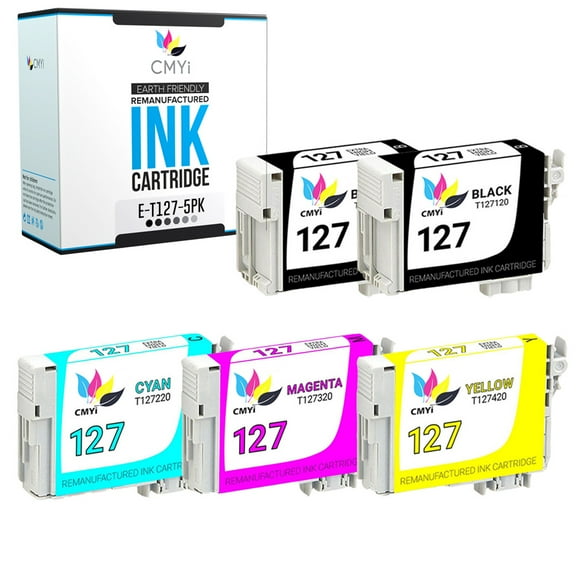 CMYi 127 Combo Pack of 5 Ink Cartridges compatible for Epson 127 - WorkForce 545, 60, 630, 633, 635, 645, 840, 845, WF-3520, WF-3530, WF-3540, WF-7010, WF-7510 (2 Black, 1 Cyan, 1 Magenta, 1 Yellow)