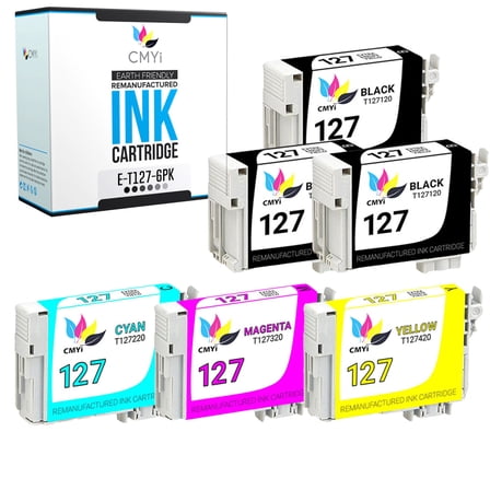 CMYi 127 Combo Pack of 6 Ink Cartridges compatible for Epson 127 - WorkForce 545, 60, 630, 633, 635, 645, 840, 845, WF-3520, WF-3530, WF-3540, WF-7010, WF-7510 (3 Black, 1 Cyan, 1 Magenta, 1 Yellow)