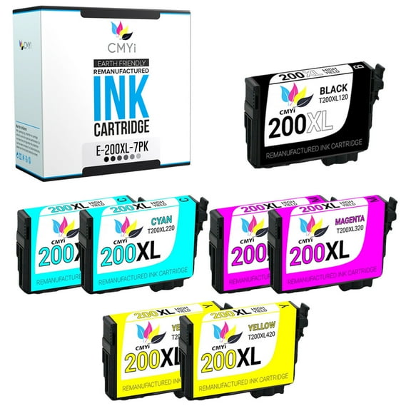 CMYi 200XL Combo Pack of 7 Ink Cartridges compatible for Epson 200XL - Expression XP-200, XP-300, XP-310, XP-400, XP-410, WorkForce WF-2520, WF-2530, WF-2540 (1 Black, 2 Cyan, 2 Magenta, 2 Yellow)