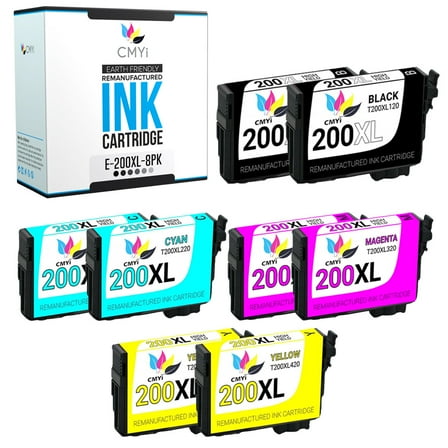 CMYi 200XL Combo Pack of 8 Ink Cartridges compatible for Epson 200XL - Expression XP-200, XP-300, XP-310, XP-400, XP-410, WorkForce WF-2520, WF-2530, WF-2540 (2 Black, 2 Cyan, 2 Magenta, 2 Yellow)