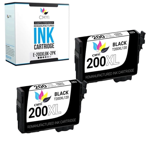 CMYi 200XL Compatible with Epson Ink Cartridges for Printers, Expression, WorkForce Series, Black, 2 Pack