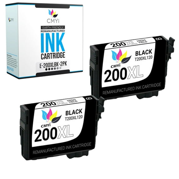 CMYi 200XL Black 2-Pack Ink Cartridges compatible for Epson 200XL - Expression XP-200, XP-300, XP-310, XP-400, XP-410, WorkForce WF-2520, WF-2530, WF-2540 (2 Black)