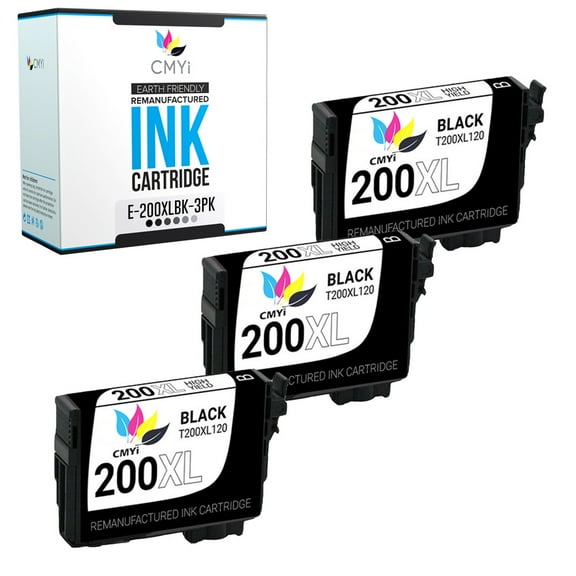 CMYi 200XL Black 3-Pack Ink Cartridges compatible for Epson 200XL - Expression XP-200, XP-300, XP-310, XP-400, XP-410, WorkForce WF-2520, WF-2530, WF-2540 (3 Black)