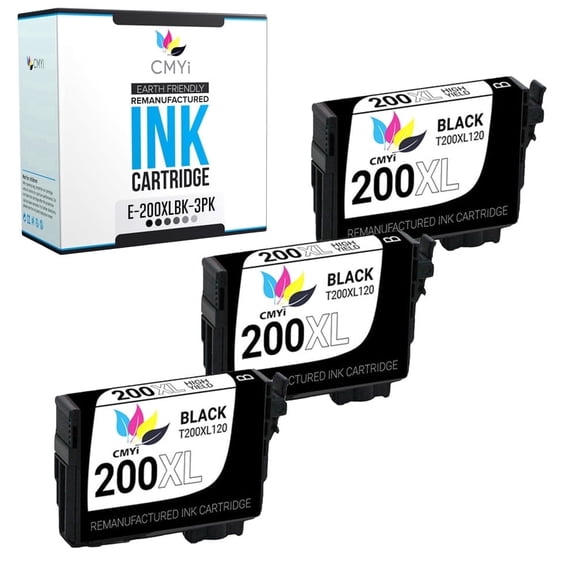 CMYi 200XL Compatible with Epson Ink Cartridges for Printers, Expression, WorkForce Series, Black, 3 Pack