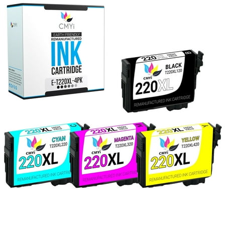 CMYi 220XL Combo Pack of 4 Ink Cartridges compatible for Epson 220XL - WorkForce WF-2630, WF-2650, WF-2660, WF-2750, WF-2760, Expression XP-320, XP-420, XP-424 (1 Black, 1 Cyan, 1 Magenta, 1 Yellow)