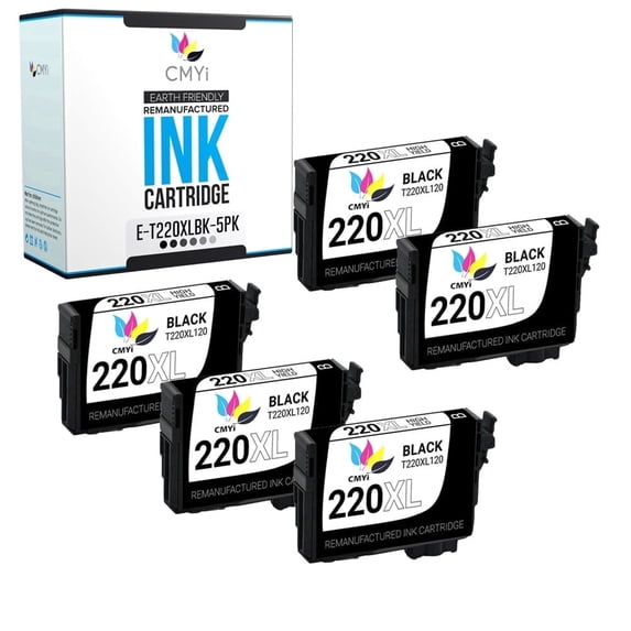 CMYi 220XL Compatible with Epson Ink Cartridges for Printers, Expression, WorkForce Series, Black, 5 Pack