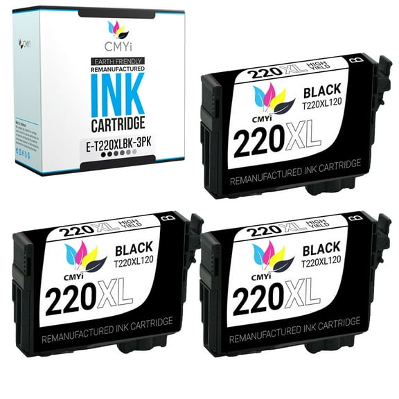 CMYi 220XL Black 3-Pack Ink Cartridges compatible for Epson 220XL - WorkForce WF-2630, WF-2650, WF-2660, WF-2750, WF-2760, Expression XP-320, XP-420, XP-424 (3 Black)