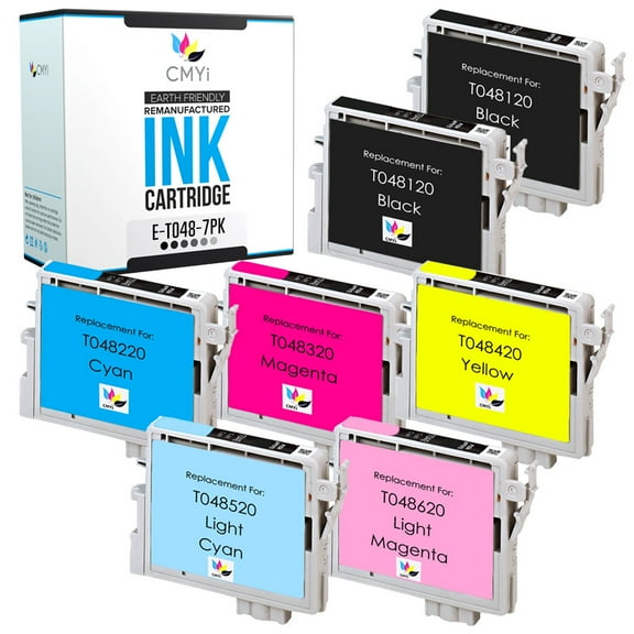 CMYi 48 Combo Pack of 7 Ink Cartridges compatible for Epson 48 - Stylus Photo R320, R330M, R340, R500, R600, RX500, RX600, RX620 (2 Black, 1 Cyan, 1 Magenta, 1 Yellow, 1 Light Cyan, 1 Light Magenta)