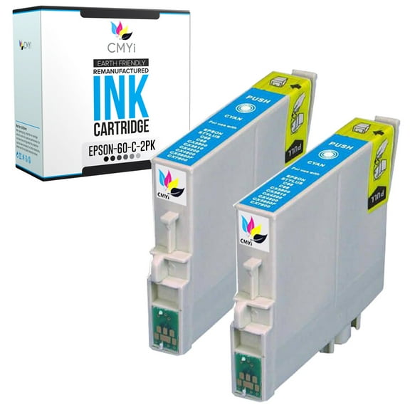 CMYi 60 Cyan 2-Pack Ink Cartridges compatible for Epson 60 - Stylus C68, C88, C88+, CX3800, CX3810, CX4200, CX4800, CX5800, CX5800F, CX7800, DX3800, DX4800, D68P, D88, D88+ (2 Cyan)