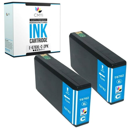 CMYi 676XL Cyan 2-Pack Ink Cartridges compatible for Epson 676XL - WorkForce WF-4010, WF-4020, WF-4023, WF-4090, WF-4520, WF-4530, WF-4533, WF-4540, WF-4590 (2 Cyan)