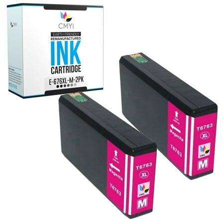 CMYi 676XL Magenta 2-Pack Ink Cartridges compatible for Epson 676XL - WorkForce WF-4010, WF-4020, WF-4023, WF-4090, WF-4520, WF-4530, WF-4533, WF-4540, WF-4590 (2 Magenta)
