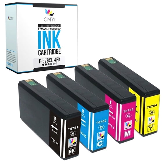 CMYi 676XL Combo Pack of 4 Inkjet Printer Ink Cartridges Compatible for Epson 676XL, 1 Black, 1 Cyan, 1 Magenta, 1 Yellow